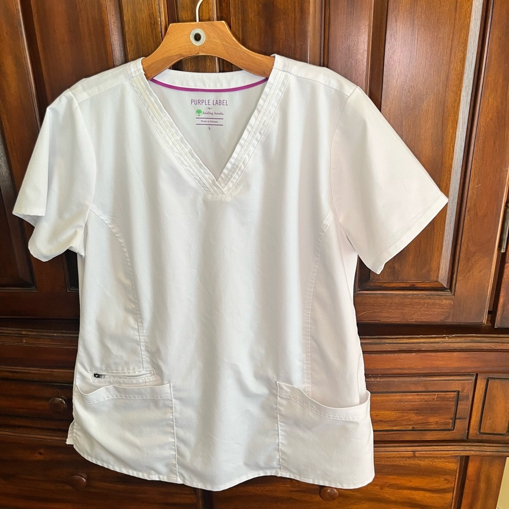 Purple Label by Healing Hands Women’s White Scrub Top